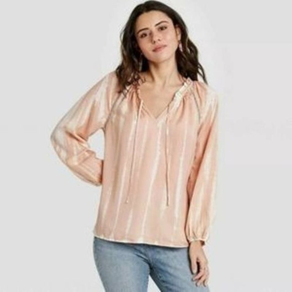 KNOX ROSE Woman's Tie-Dye Pink Pullover Long Sleeve Ruffle Blouse Plus Size XXL